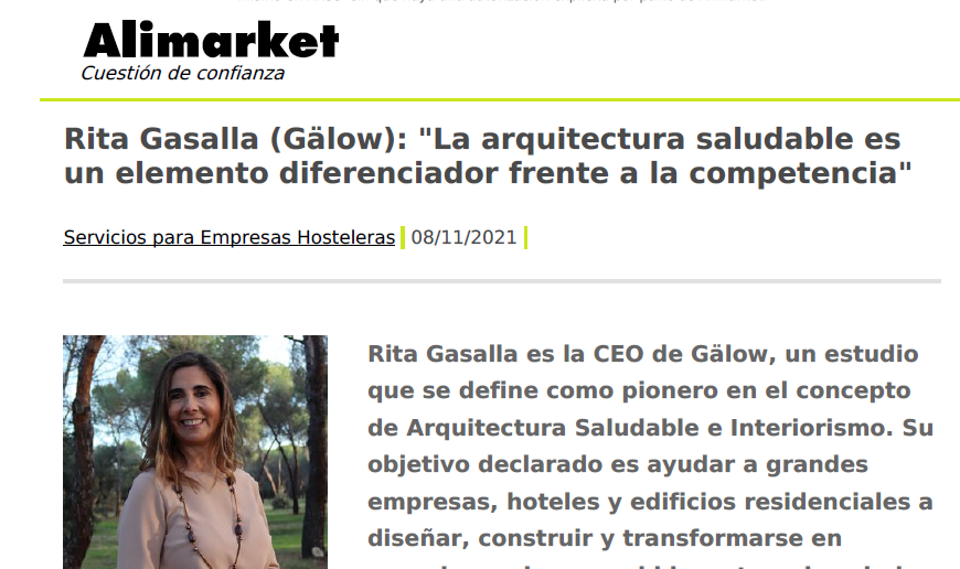 Rita Gasalla (Galöw): «La arquitectura saludable es un elemento diferenciador frente a la competencia» (Alimarket)