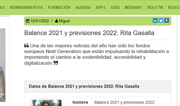 Balance 2021 y previsiones para el 2022.- Entrevista a Rita Gasalla en Ecoconstrucción
